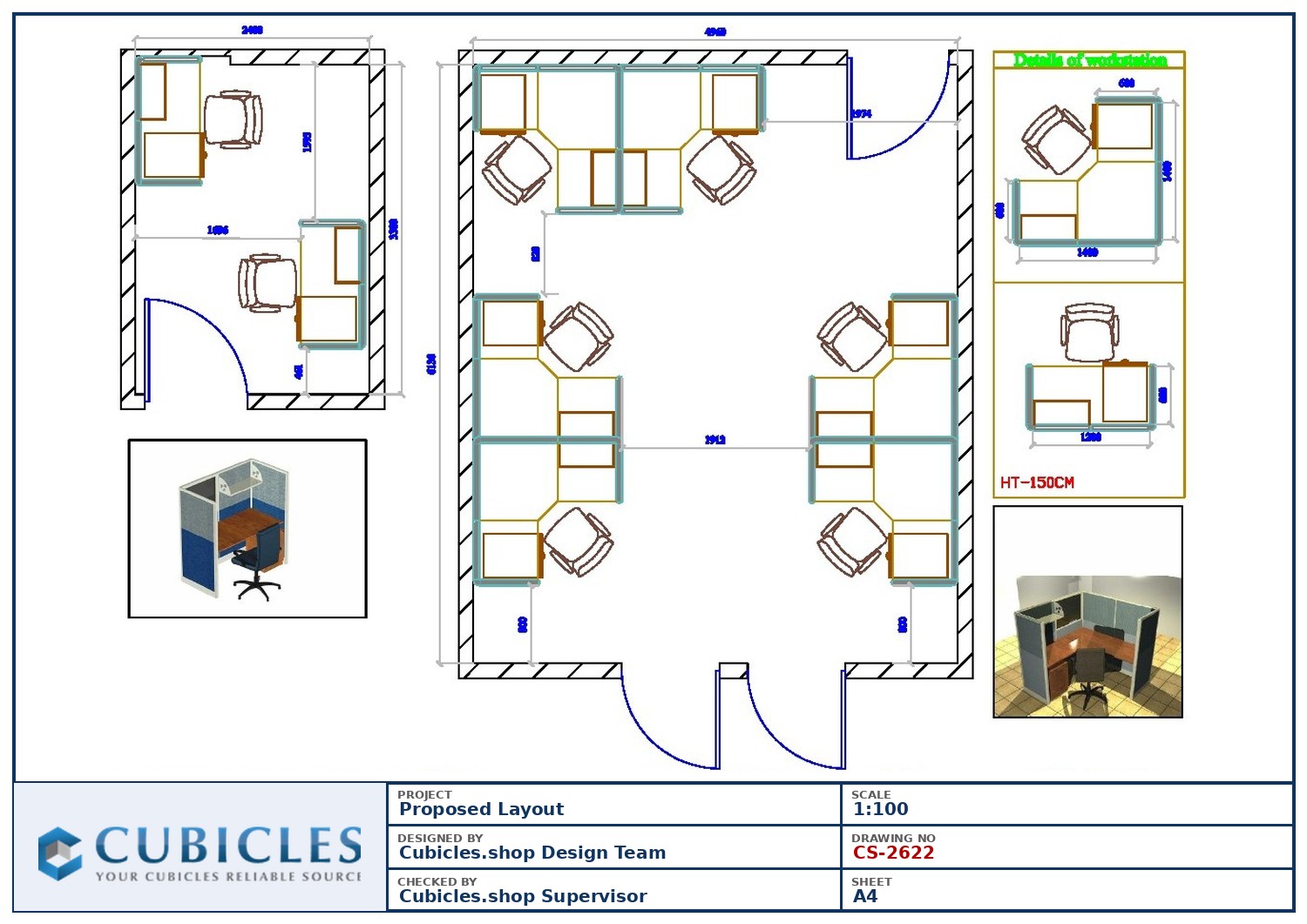 Cubicles-CS-2622 Professional office cubicle layout floor plan CS-2622 by Cubicles.shop