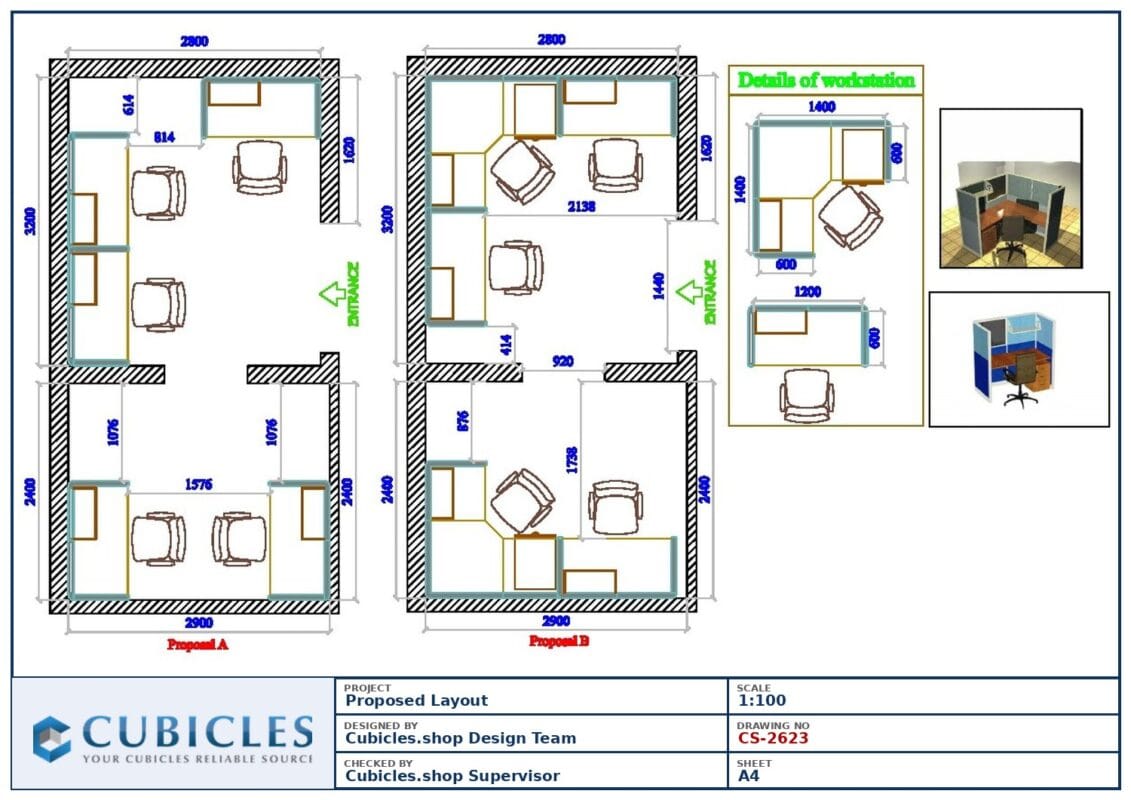 Professional office cubicle layout floor plan CS-2623 by Cubicles.shop