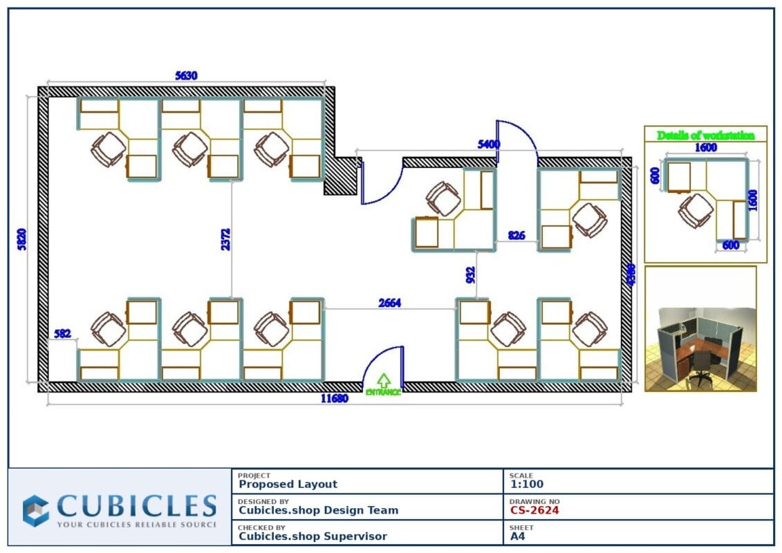 Professional office cubicle layout floor plan CS-2624 by Cubicles.shop