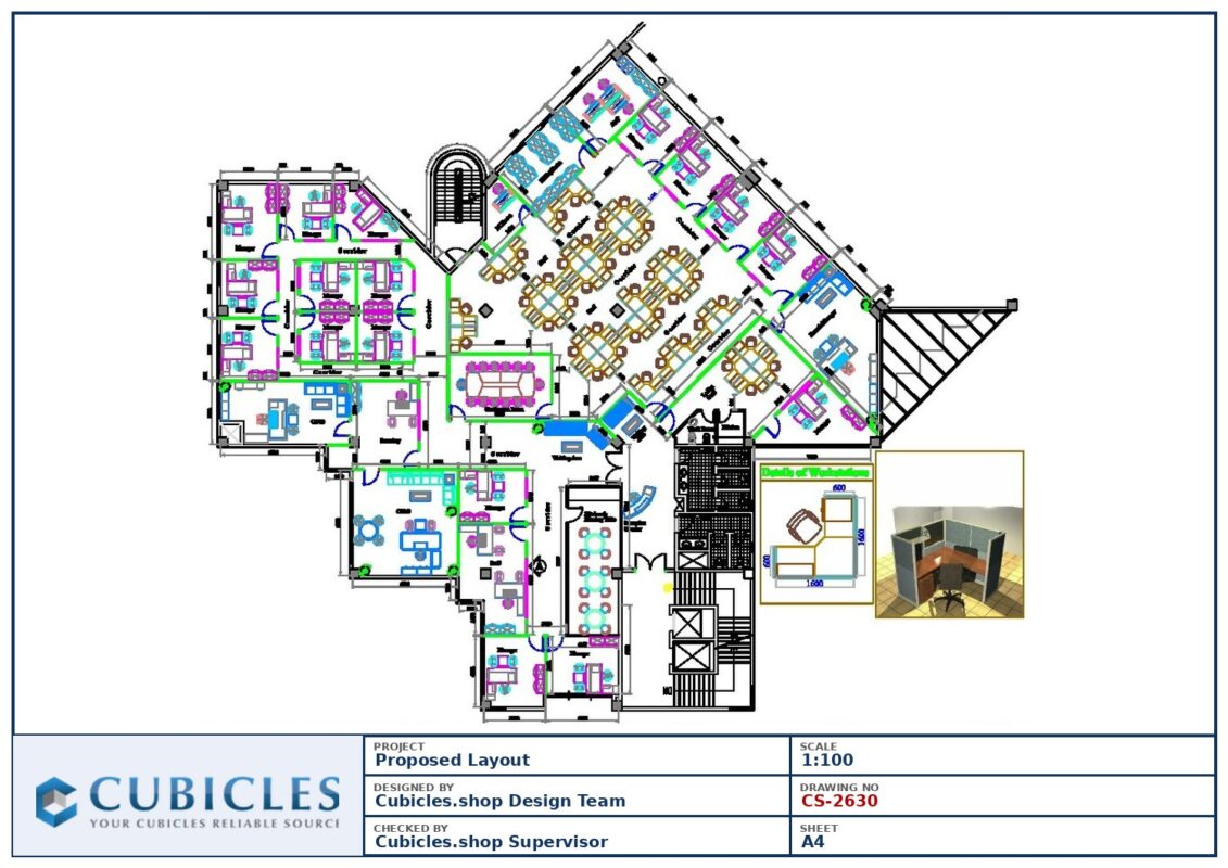 Professional office cubicle layout floor plan CS-2630 by Cubicles.shop