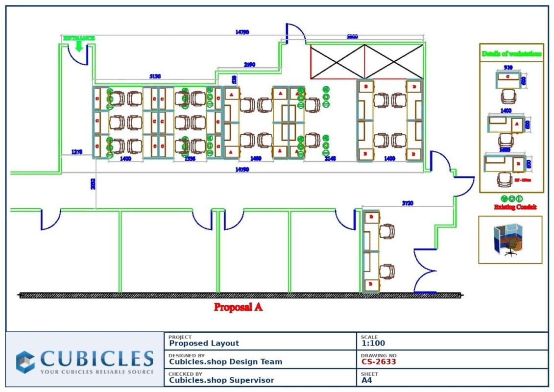 Professional office cubicle layout floor plan CS-2633 by Cubicles.shop