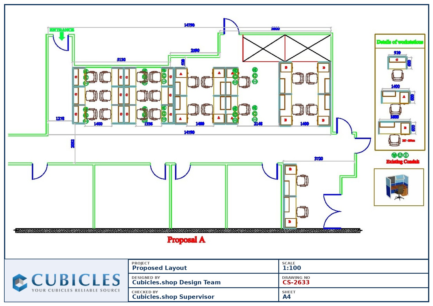 Cubicles-CS-2633 Professional office cubicle layout floor plan CS-2633 by Cubicles.shop