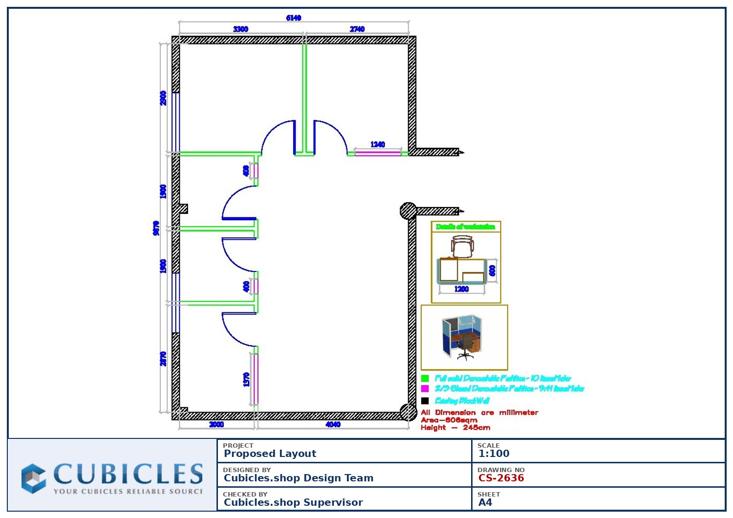 Cubicles-CS-2636 Professional office cubicle layout floor plan CS-2636 by Cubicles.shop