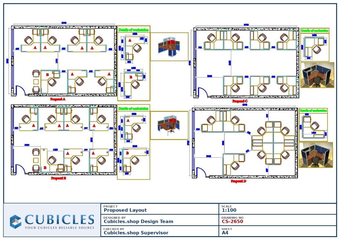 Professional office cubicle layout floor plan CS-2650 by Cubicles.shop