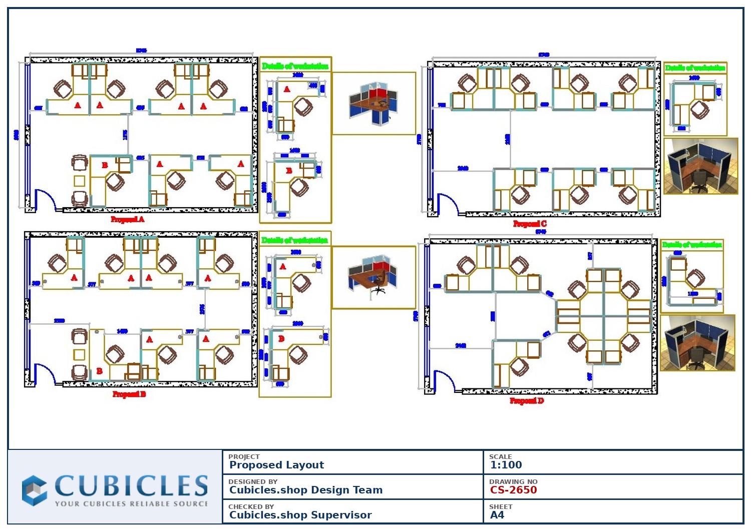 Cubicles-CS-2650 Professional office cubicle layout floor plan CS-2650 by Cubicles.shop