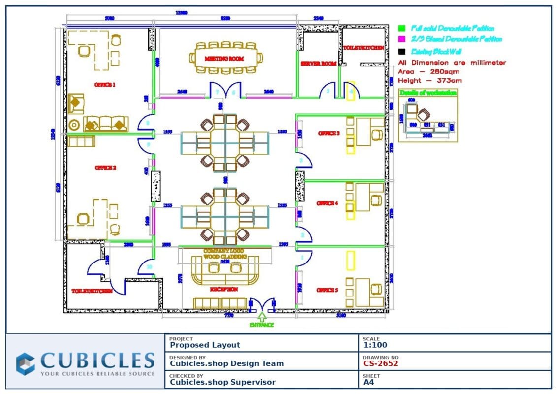 Professional office cubicle layout floor plan CS-2652 by Cubicles.shop