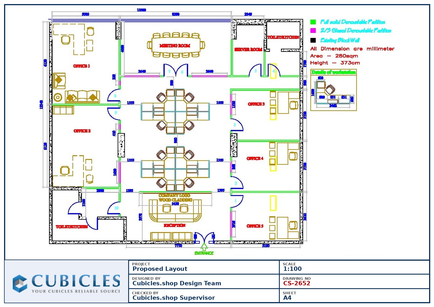 Cubicles-CS-2652 Professional office cubicle layout floor plan CS-2652 by Cubicles.shop