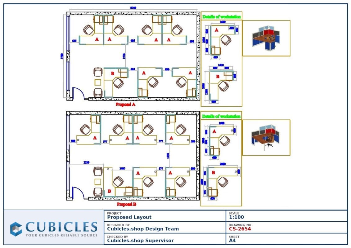 Professional office cubicle layout floor plan CS-2654 by Cubicles.shop