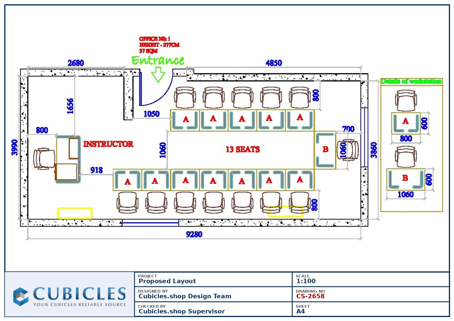 Cubicles-CS-2658 Professional office cubicle layout floor plan CS-2658 by Cubicles.shop
