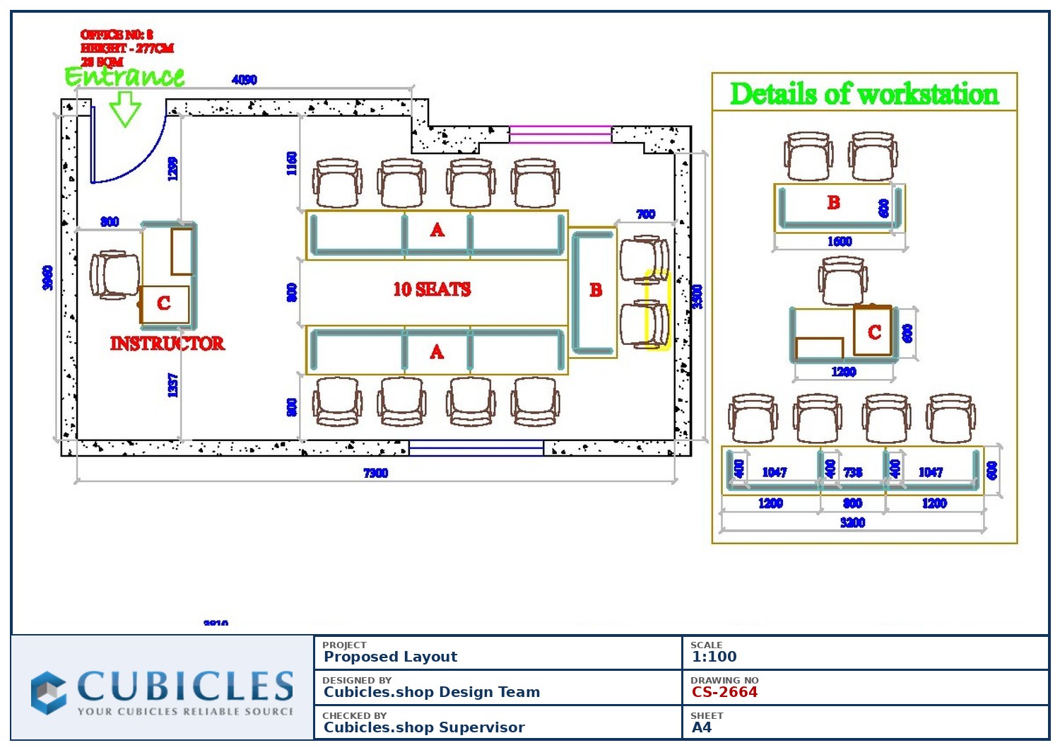 Cubicles-CS-2664 Professional office cubicle layout floor plan CS-2664 by Cubicles.shop