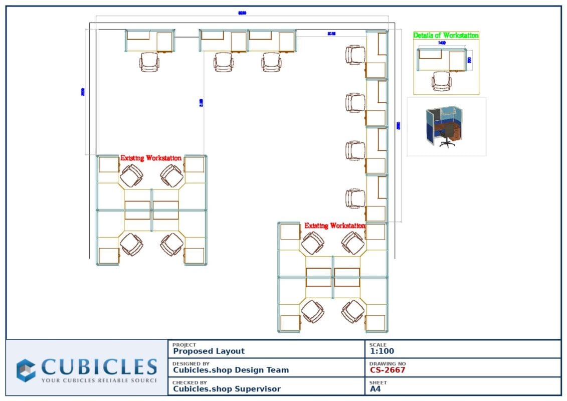 Professional office cubicle layout floor plan CS-2667 by Cubicles.shop