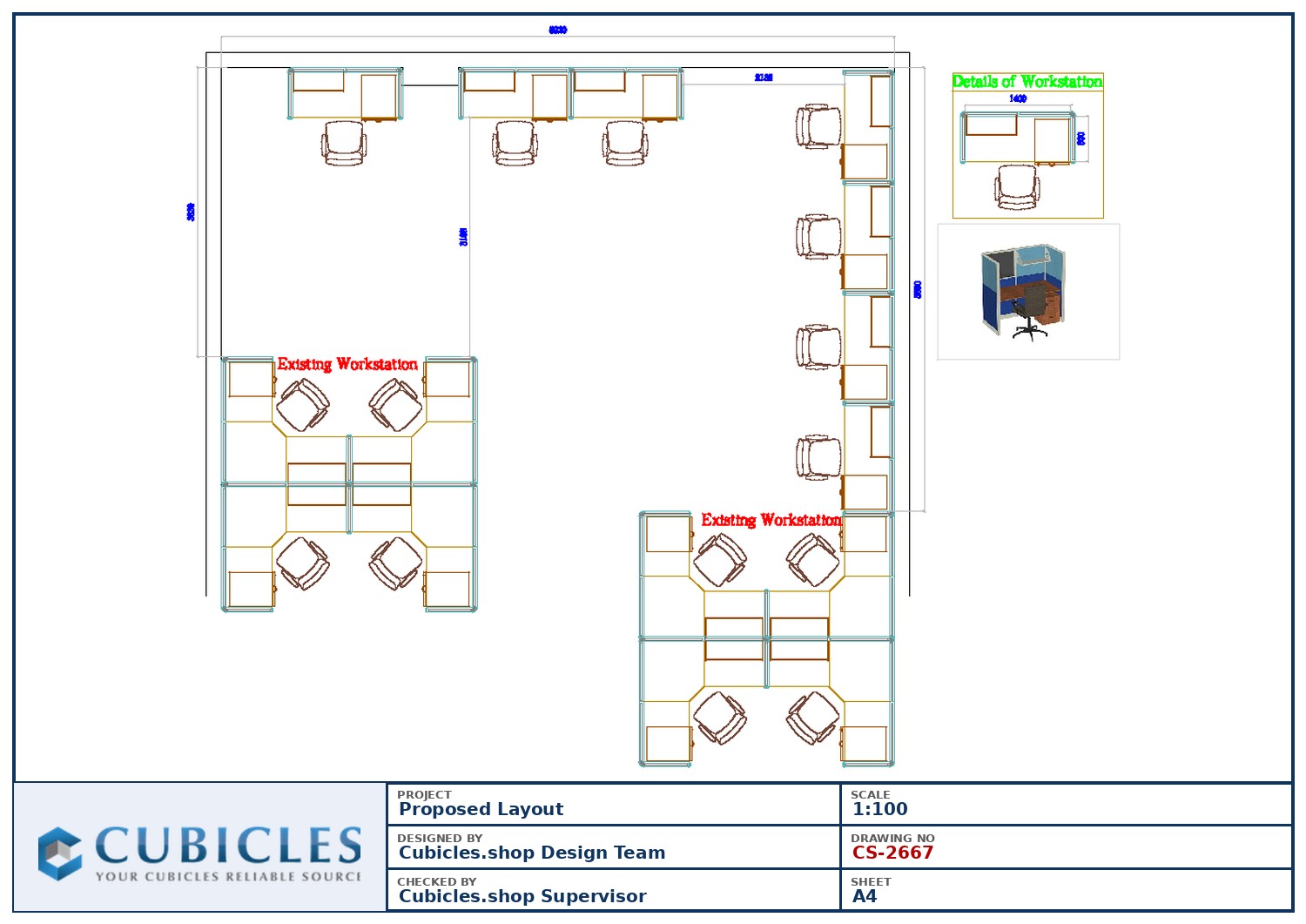 Cubicles-CS-2667 Professional office cubicle layout floor plan CS-2667 by Cubicles.shop