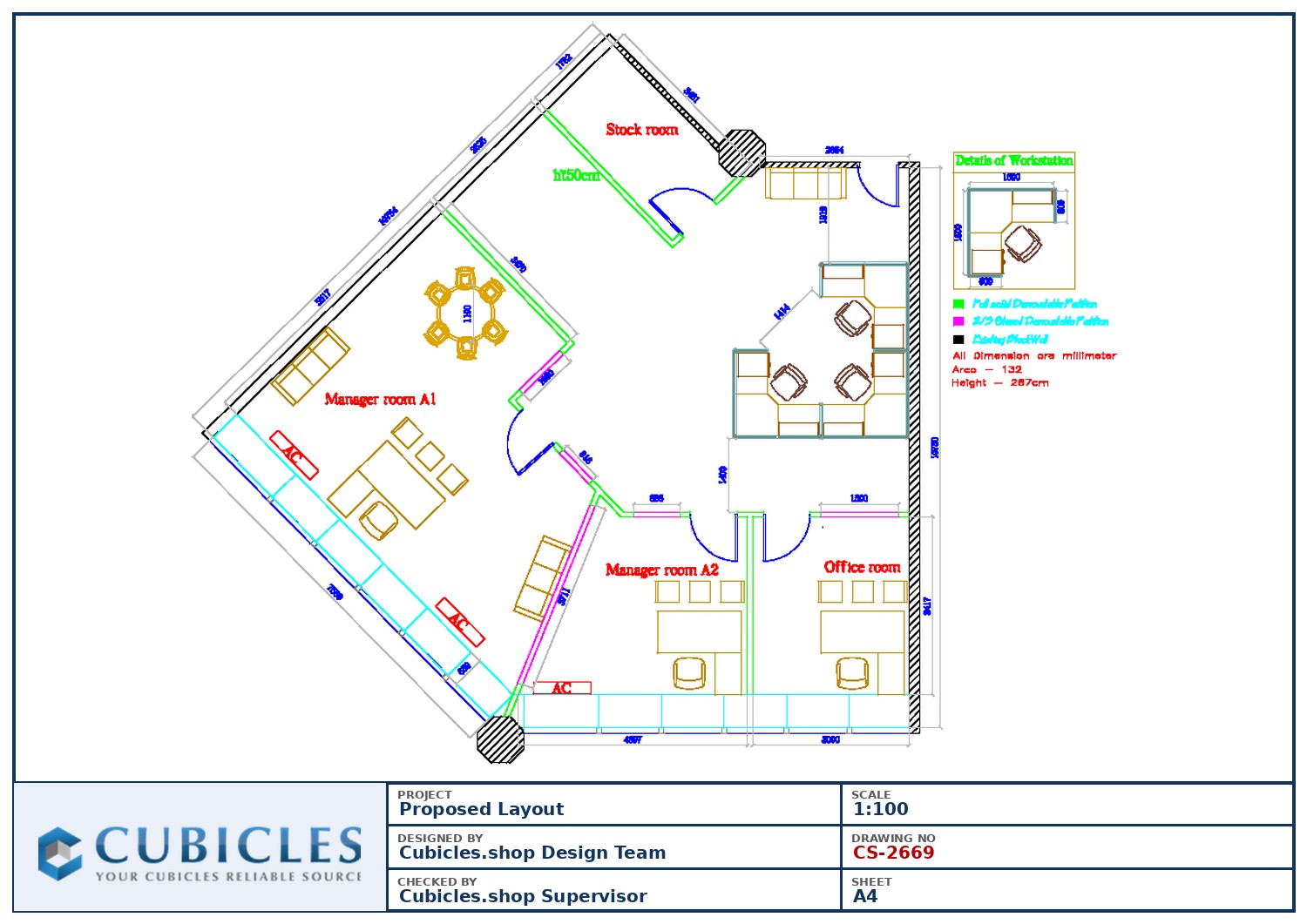Cubicles-CS-2669 Professional office cubicle layout floor plan CS-2669 by Cubicles.shop