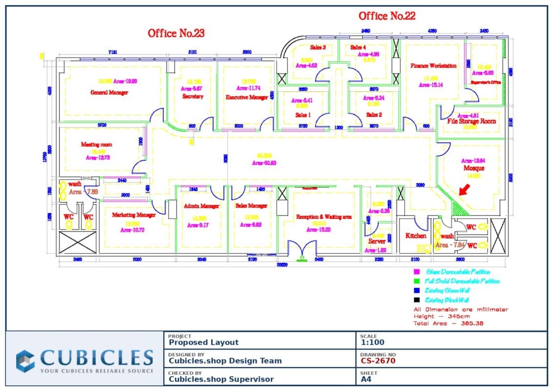Professional office cubicle layout floor plan CS-2670 by Cubicles.shop