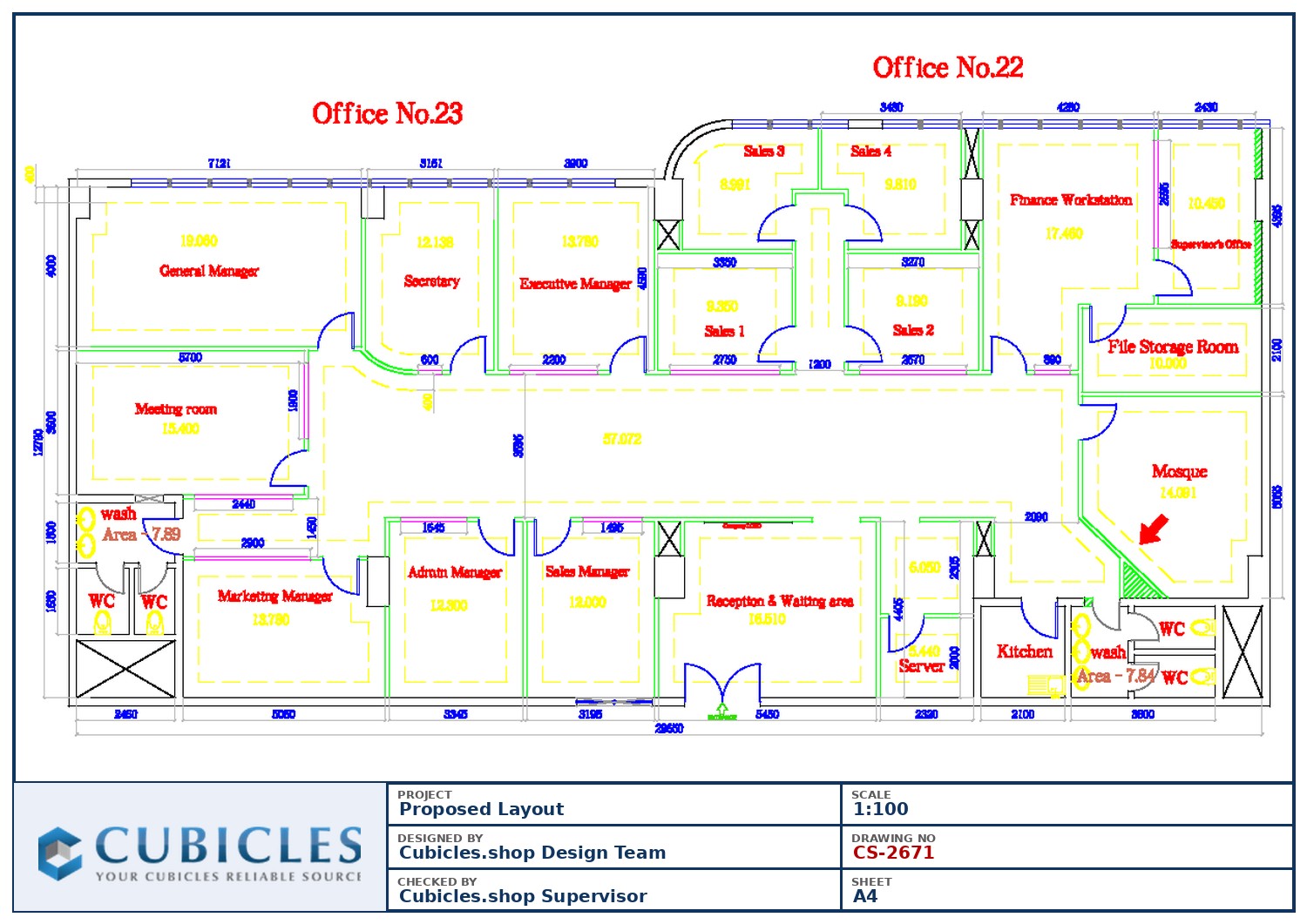 Cubicles-CS-2671 Professional office cubicle layout floor plan CS-2671 by Cubicles.shop
