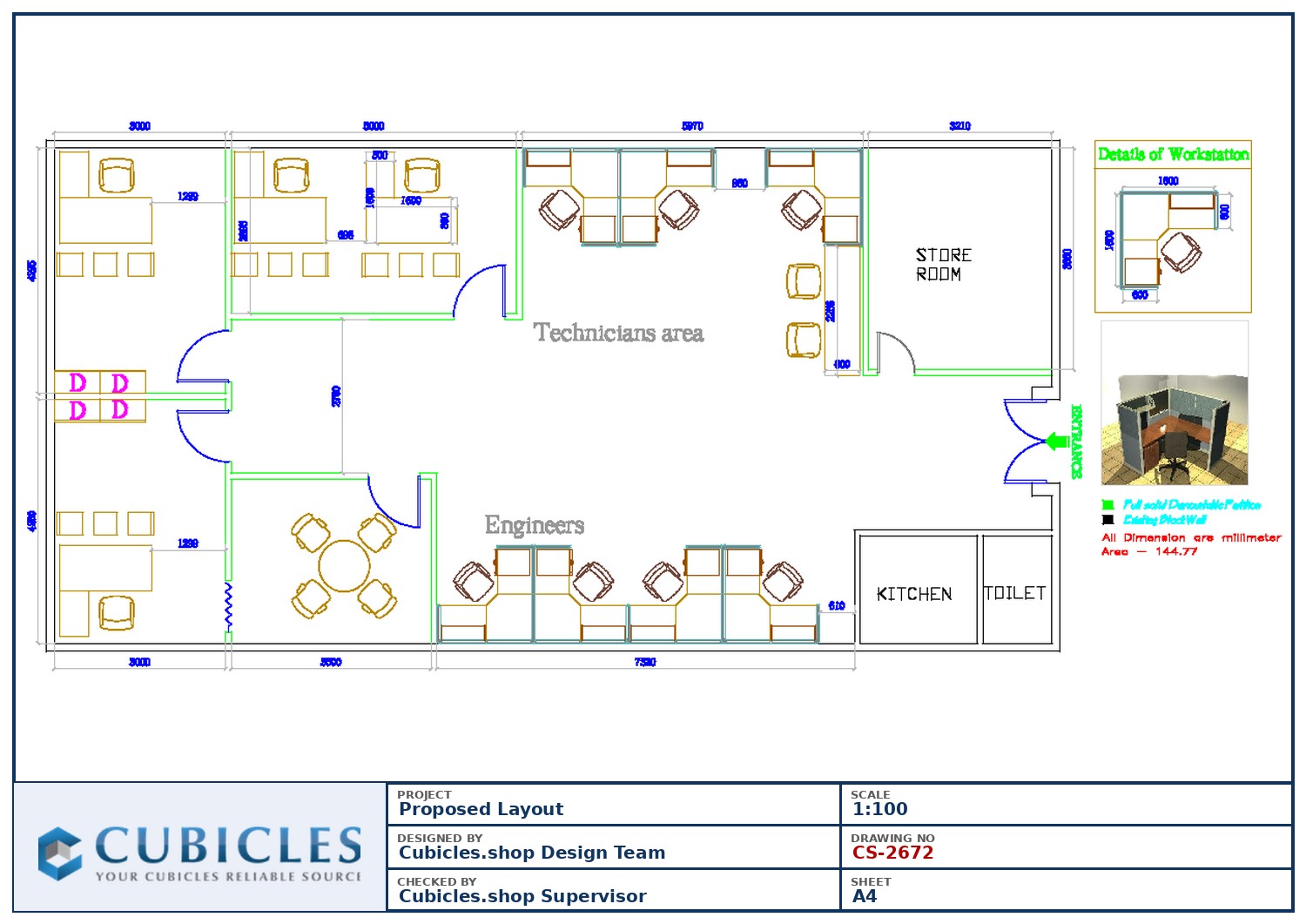 Cubicles-CS-2672 Professional office cubicle layout floor plan CS-2672 by Cubicles.shop