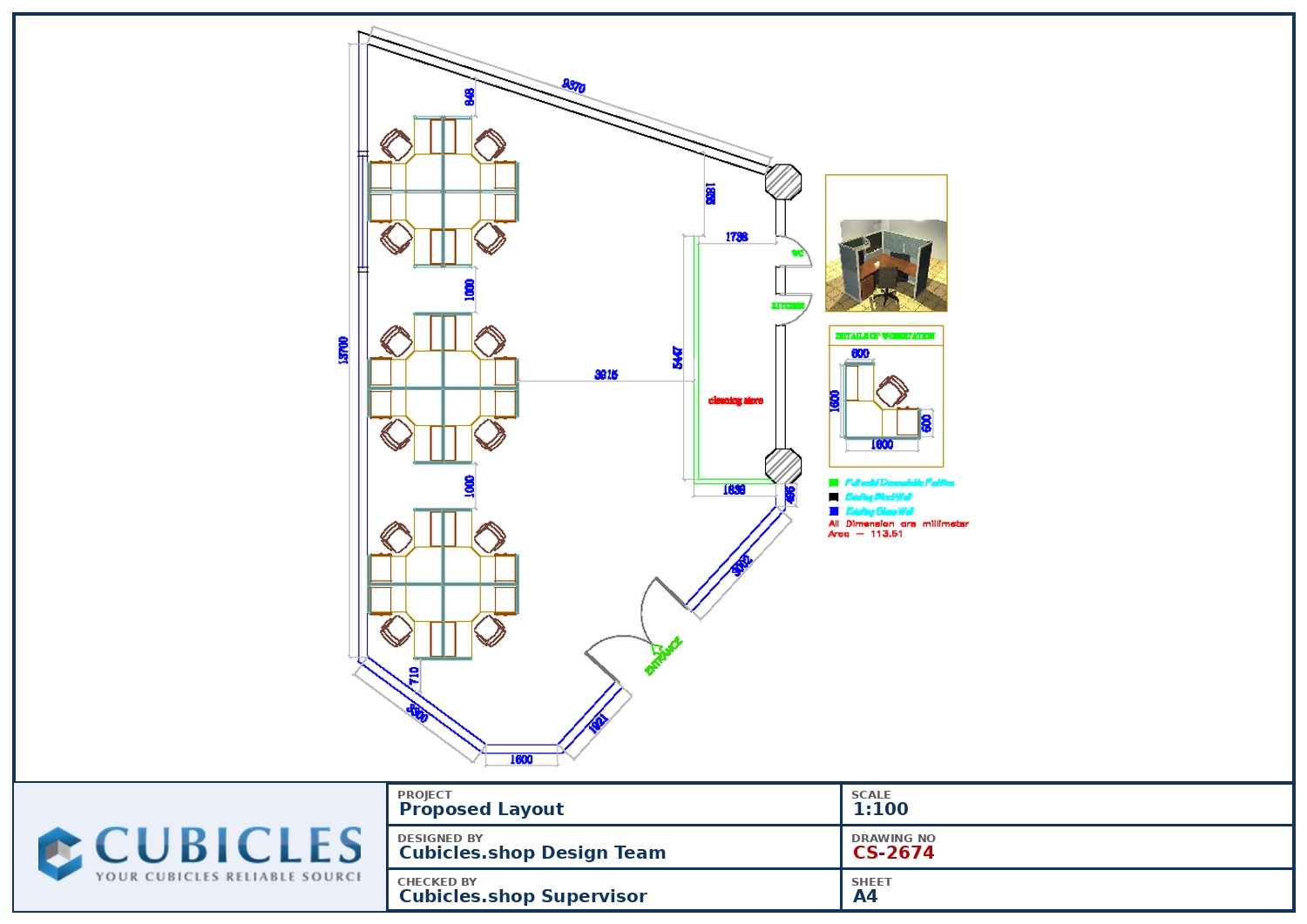 Cubicles-CS-2674 Professional office cubicle layout floor plan CS-2674 by Cubicles.shop