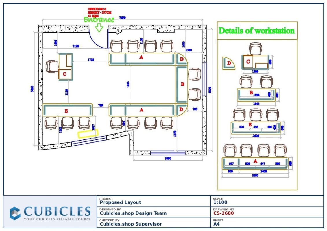 Professional office cubicle layout floor plan CS-2680 by Cubicles.shop