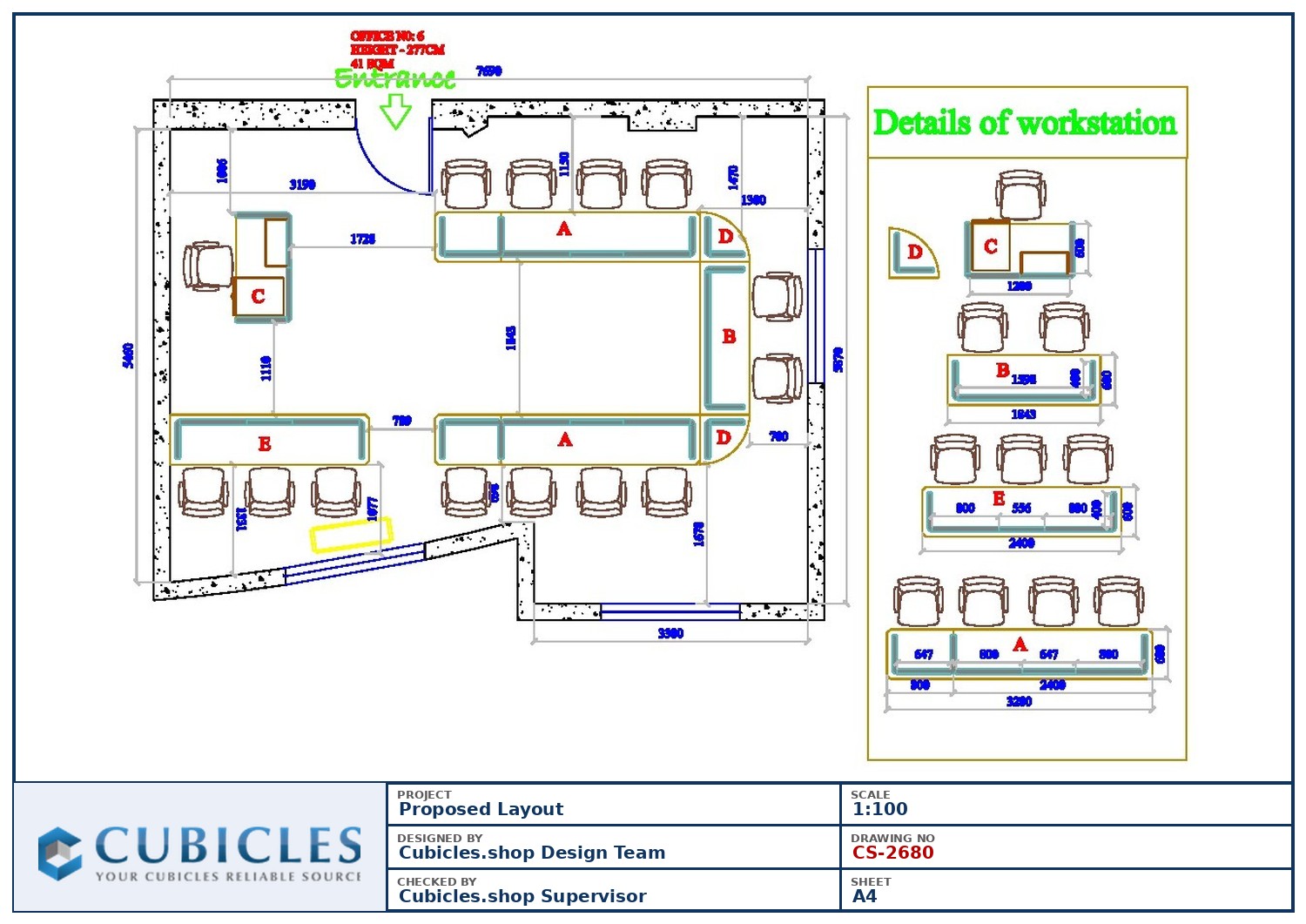 Cubicles-CS-2680 Professional office cubicle layout floor plan CS-2680 by Cubicles.shop