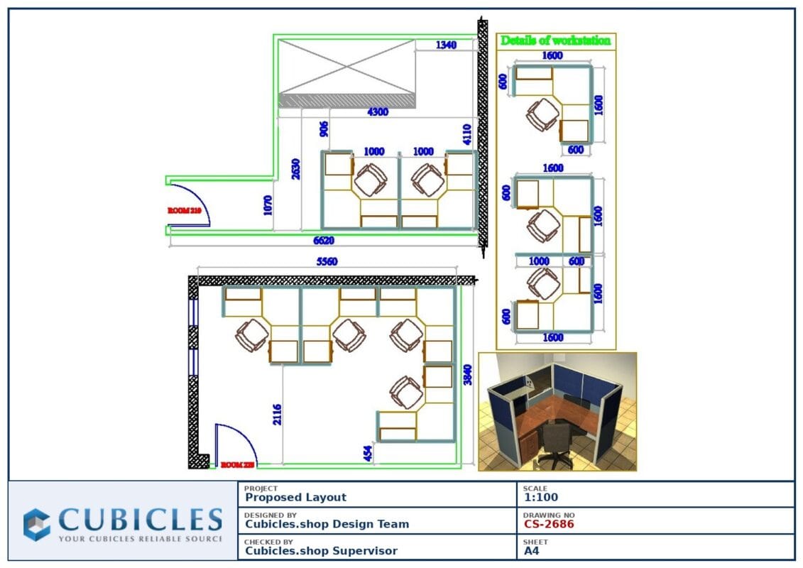 Professional office cubicle layout floor plan CS-2686 by Cubicles.shop
