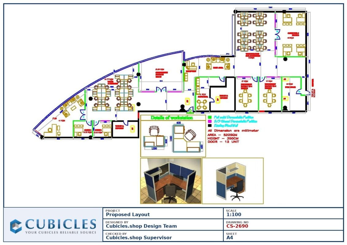 Professional office cubicle layout floor plan CS-2690 by Cubicles.shop