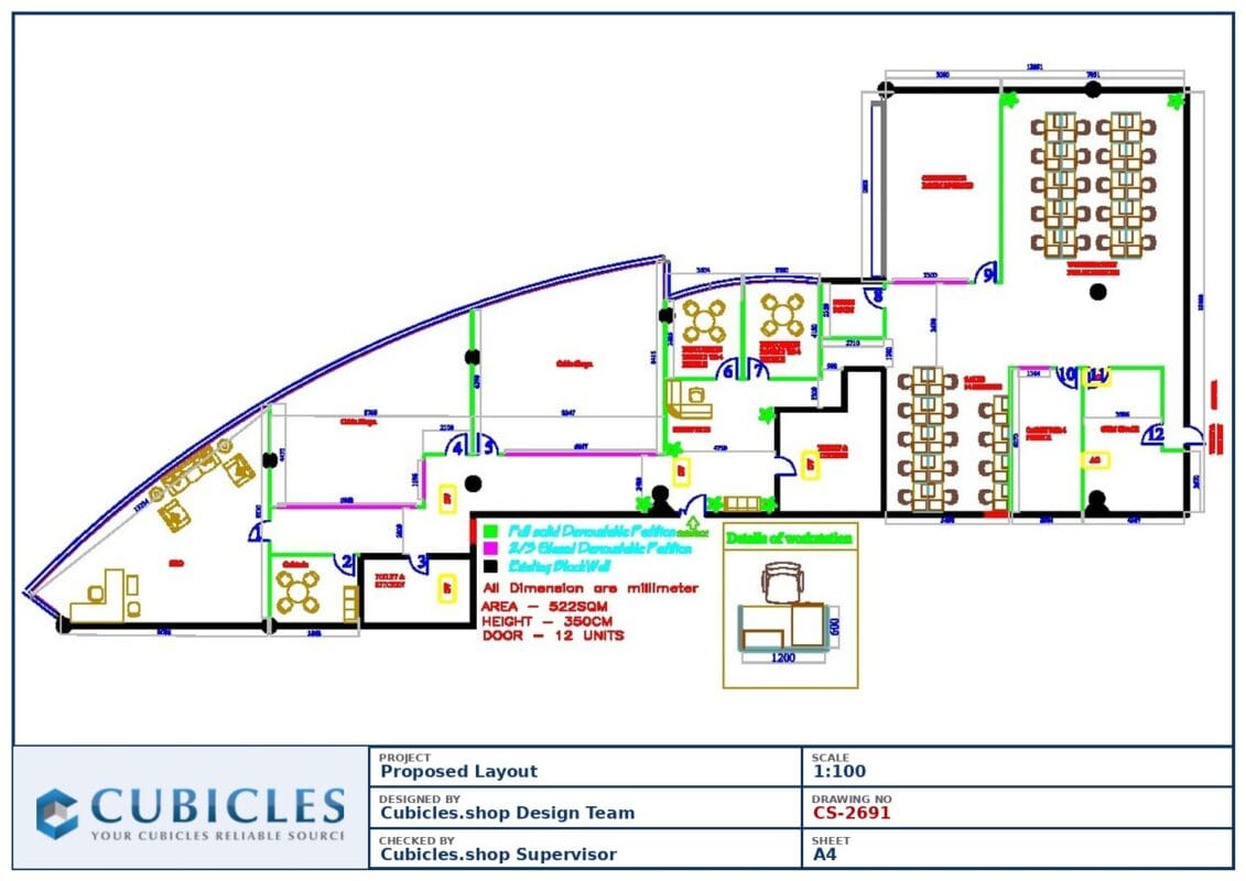 Professional office cubicle layout floor plan CS-2691 by Cubicles.shop