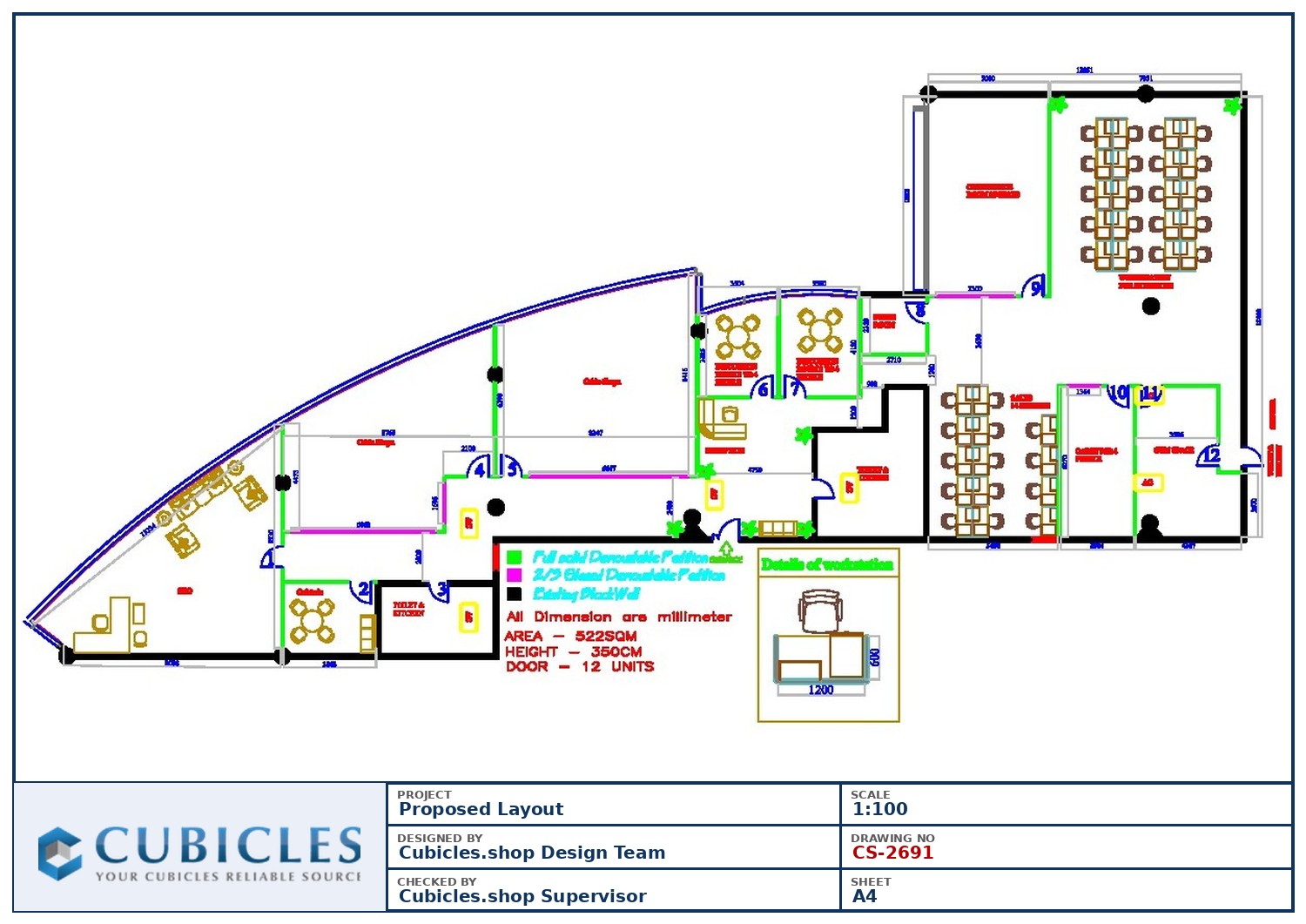 Cubicles-CS-2691 Professional office cubicle layout floor plan CS-2691 by Cubicles.shop