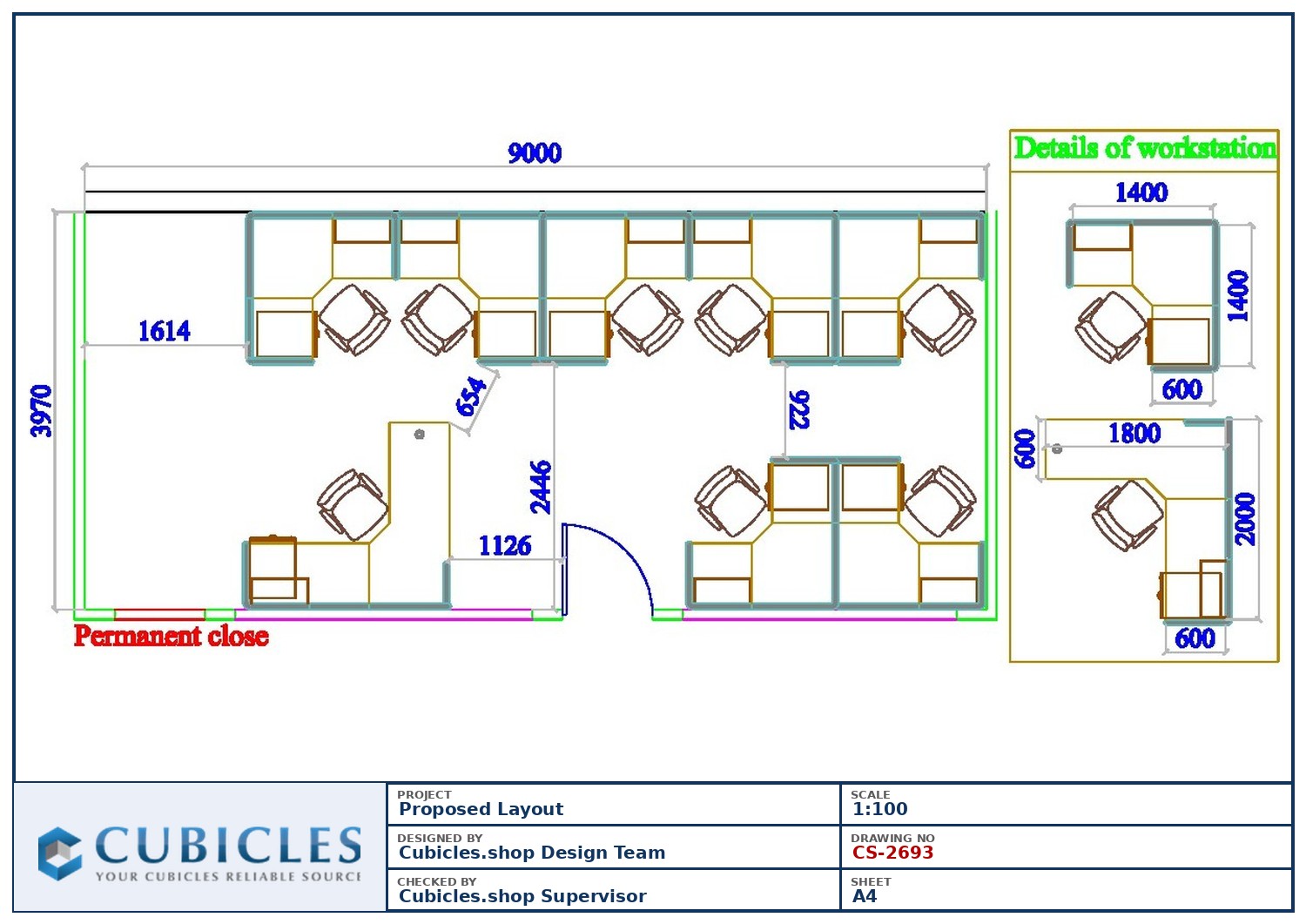 Cubicles-CS-2693 Professional office cubicle layout floor plan CS-2693 by Cubicles.shop