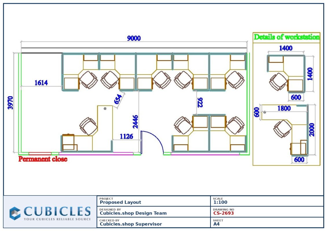 Professional office cubicle layout floor plan CS-2693 by Cubicles.shop