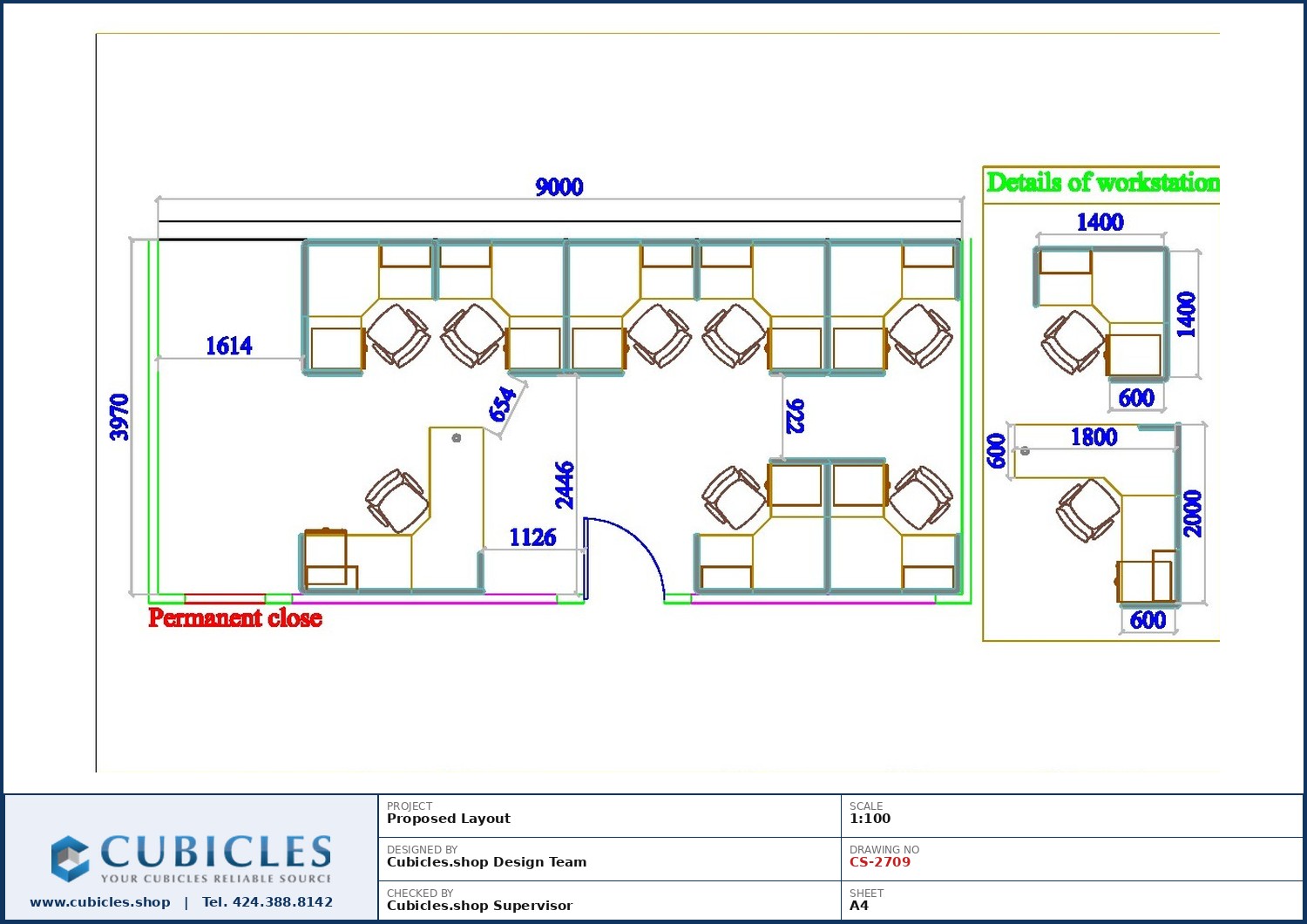 Cubicles-CS-2709 Professional office cubicle layout floor plan CS-2709 by Cubicles.shop