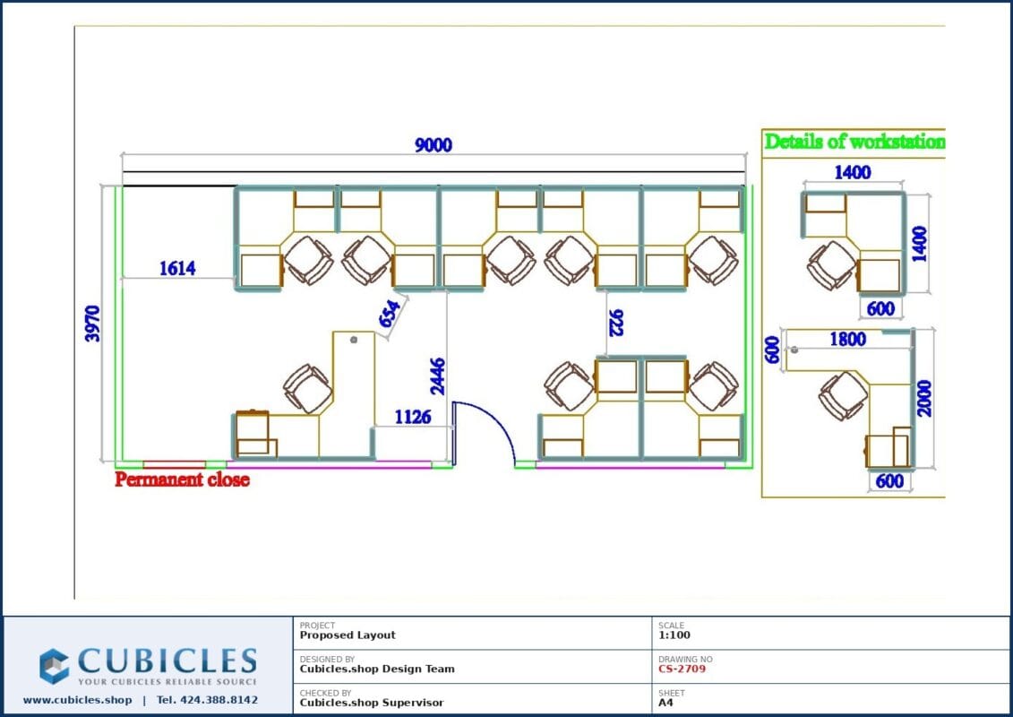 Professional office cubicle layout floor plan CS-2709 by Cubicles.shop