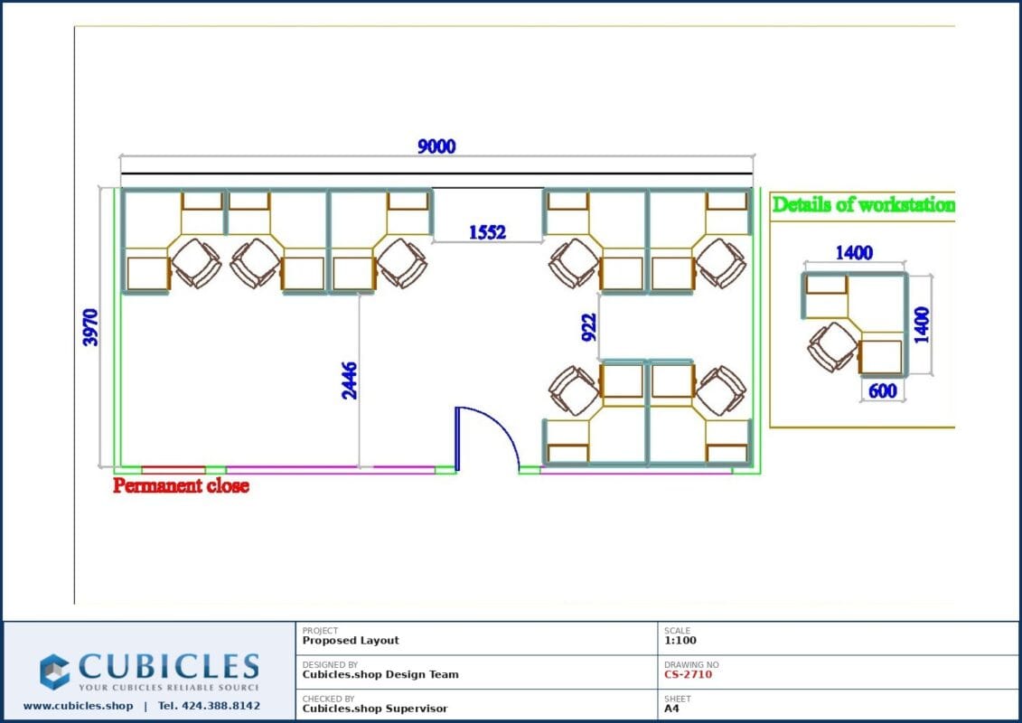 Professional office cubicle layout floor plan CS-2710 by Cubicles.shop