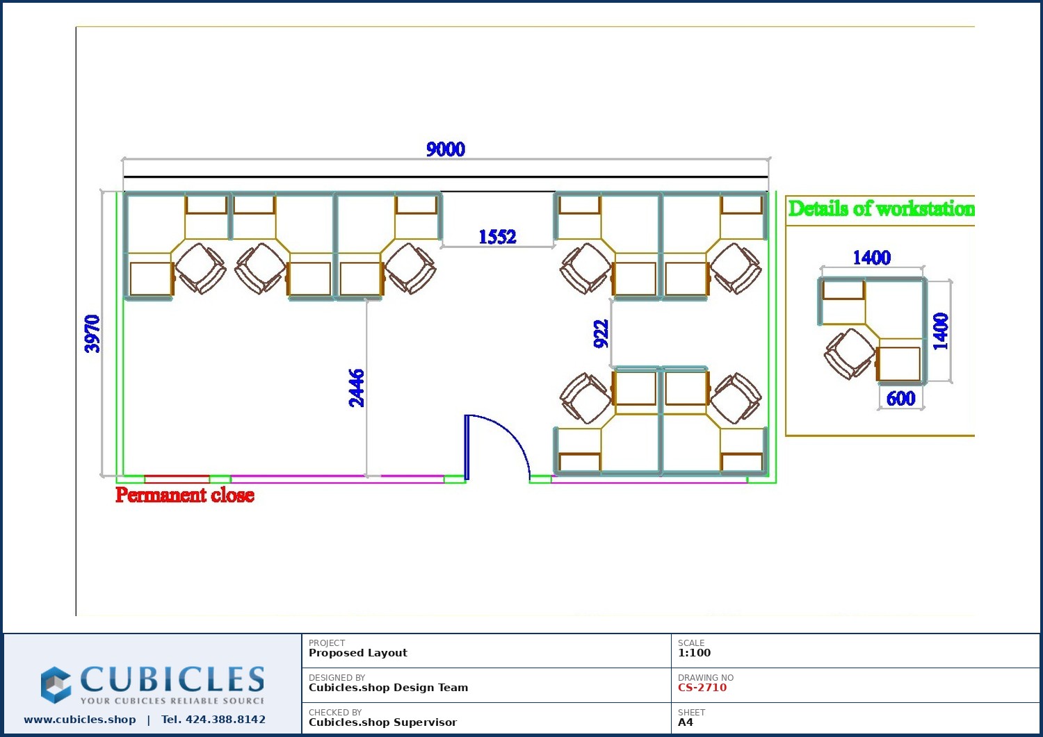 Cubicles-CS-2710 Professional office cubicle layout floor plan CS-2710 by Cubicles.shop