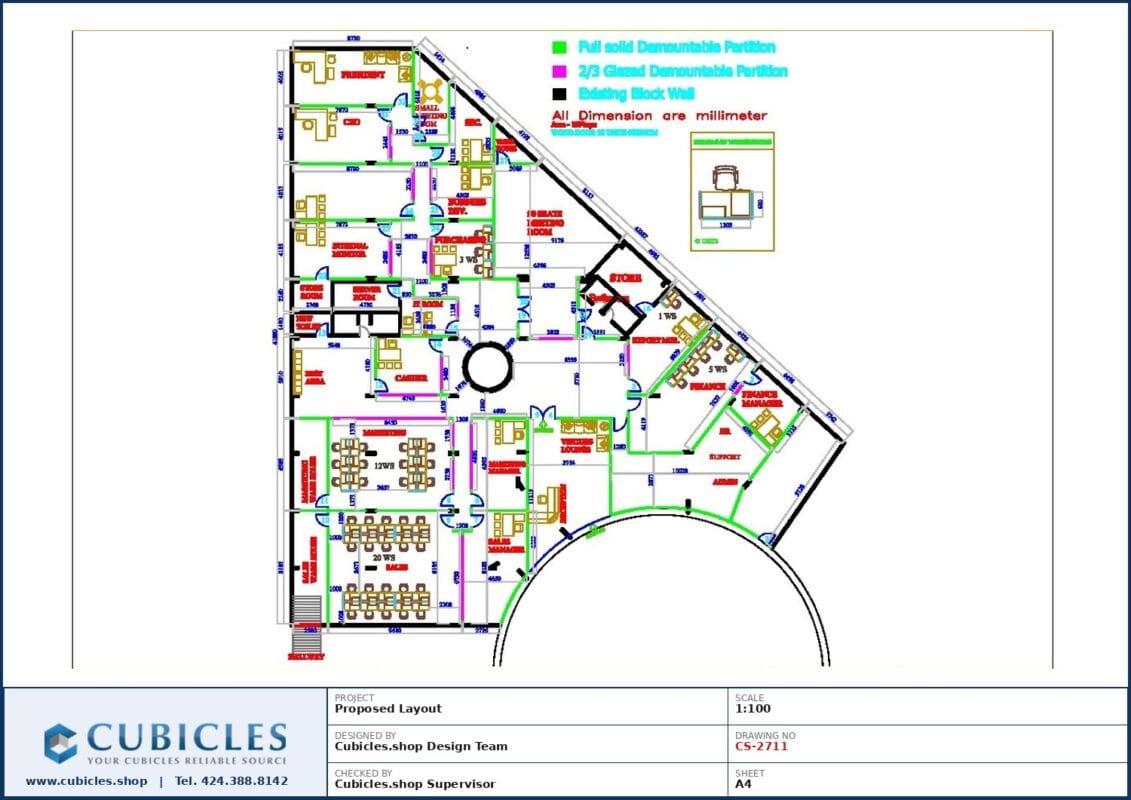 Professional office cubicle layout floor plan CS-2711 by Cubicles.shop