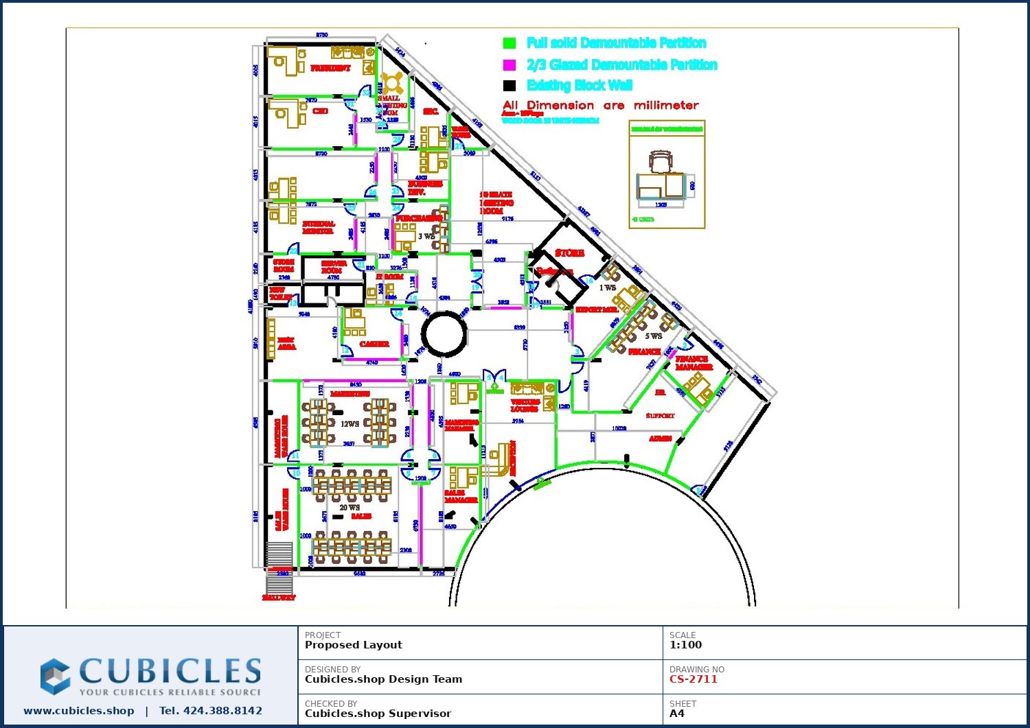 Cubicles-CS-2711 Professional office cubicle layout floor plan CS-2711 by Cubicles.shop