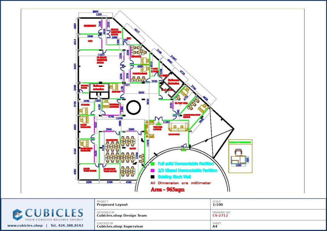 Professional office cubicle layout floor plan CS-2712 by Cubicles.shop