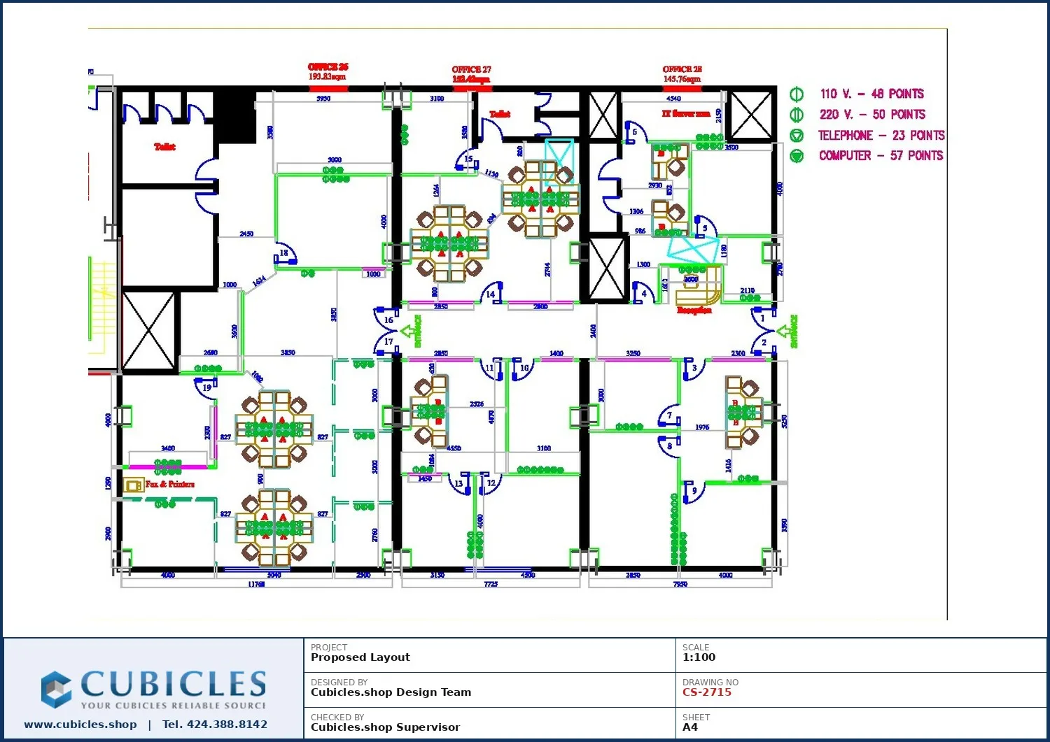 Professional office cubicle layout floor plan CS-2715 by Cubicles.shop