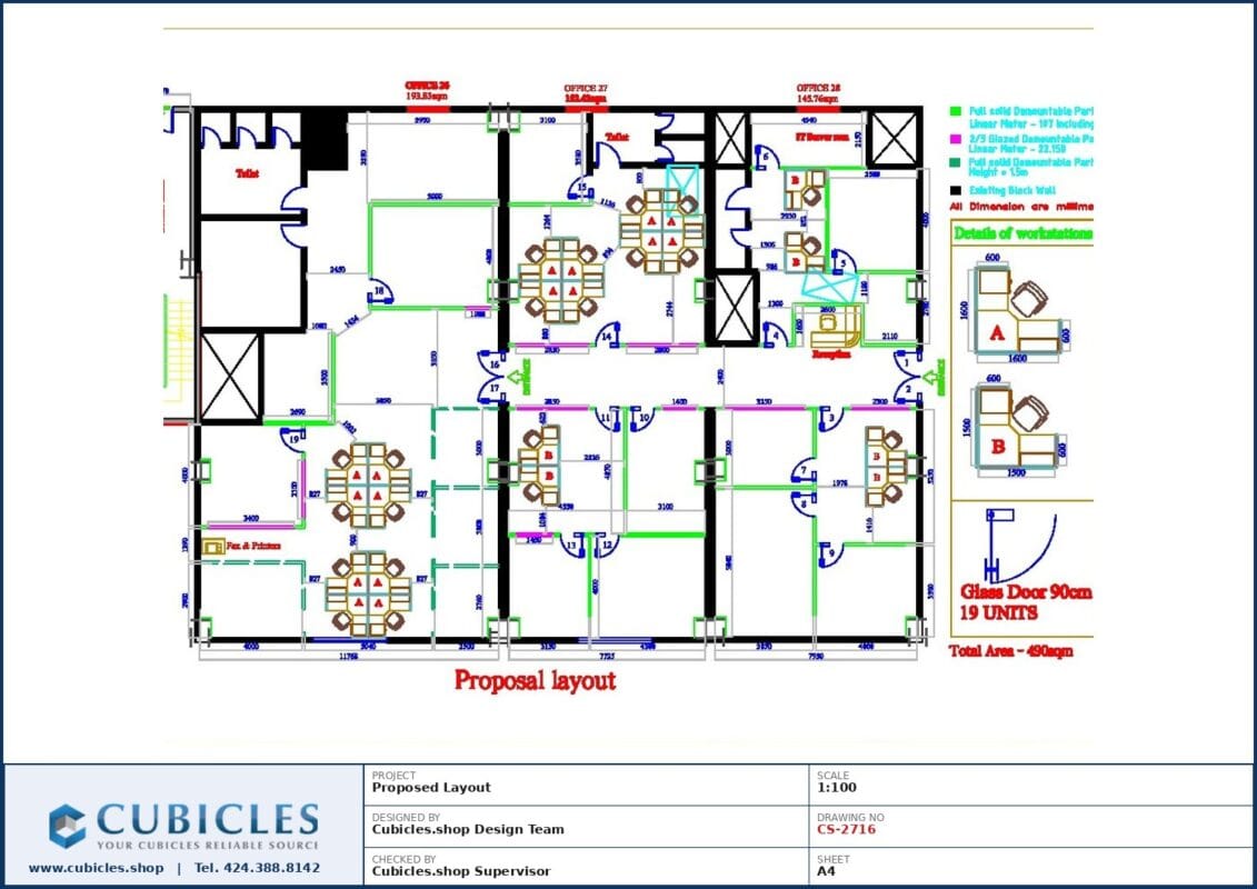 Professional office cubicle layout floor plan CS-2716 by Cubicles.shop