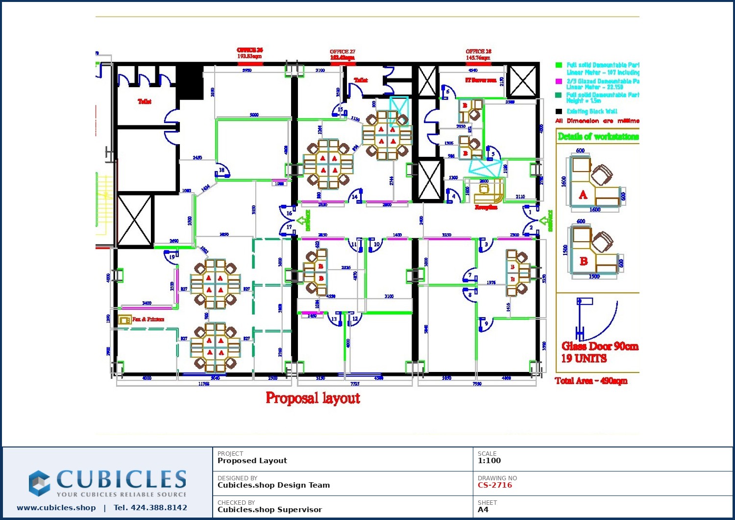 Cubicles-CS-2716 Professional office cubicle layout floor plan CS-2716 by Cubicles.shop
