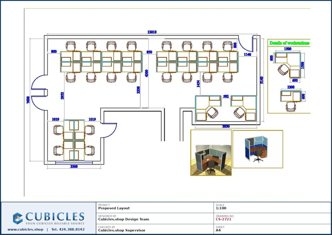 Professional office cubicle layout floor plan CS-2721 by Cubicles.shop