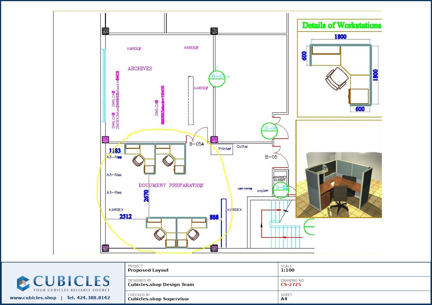 Cubicles-CS-2725 Professional office cubicle layout floor plan CS-2725 by Cubicles.shop