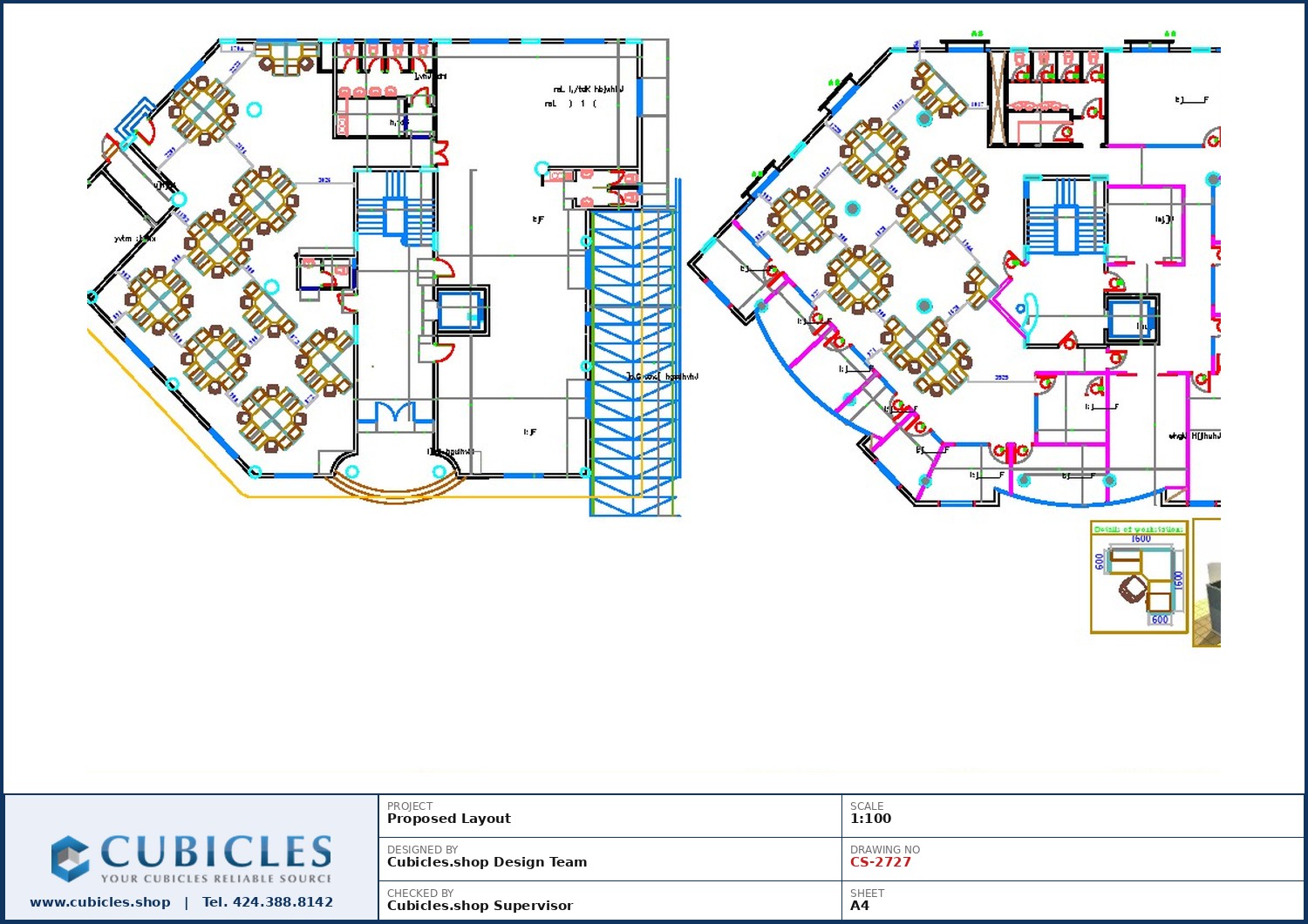 Cubicles-CS-2727 Professional office cubicle layout floor plan CS-2727 by Cubicles.shop
