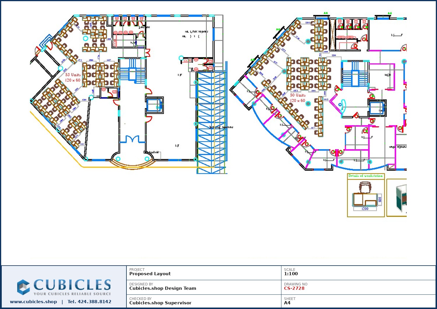 Cubicles-CS-2728 Professional office cubicle layout floor plan CS-2728 by Cubicles.shop