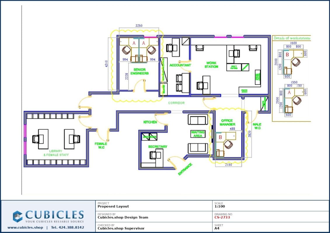 Professional office cubicle layout floor plan CS-2733 by Cubicles.shop