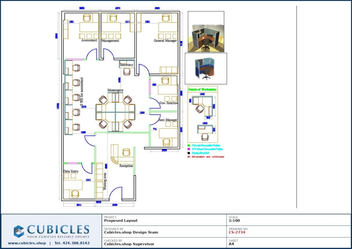 Professional office cubicle layout floor plan CS-2734 by Cubicles.shop