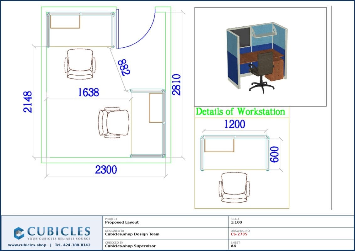Professional office cubicle layout floor plan CS-2735 by Cubicles.shop