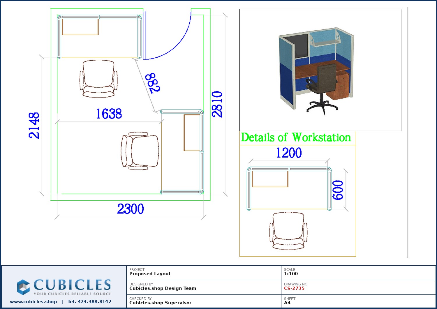 Cubicles-CS-2735 Professional office cubicle layout floor plan CS-2735 by Cubicles.shop