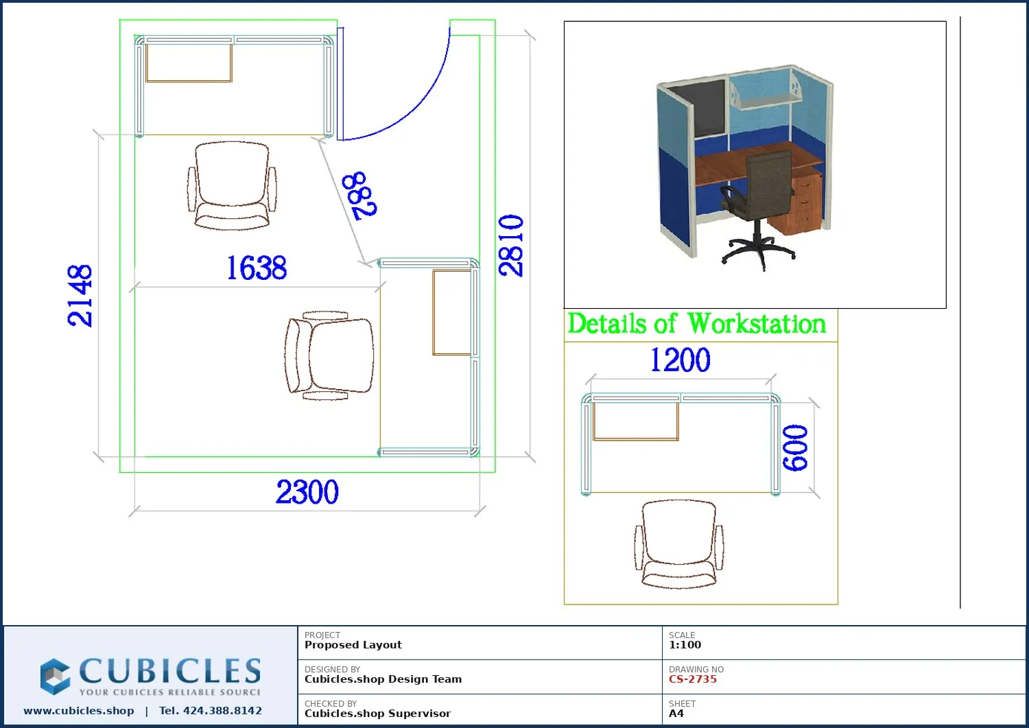Cubicles-CS-2735 Professional office cubicle layout floor plan CS-2735 by Cubicles.shop