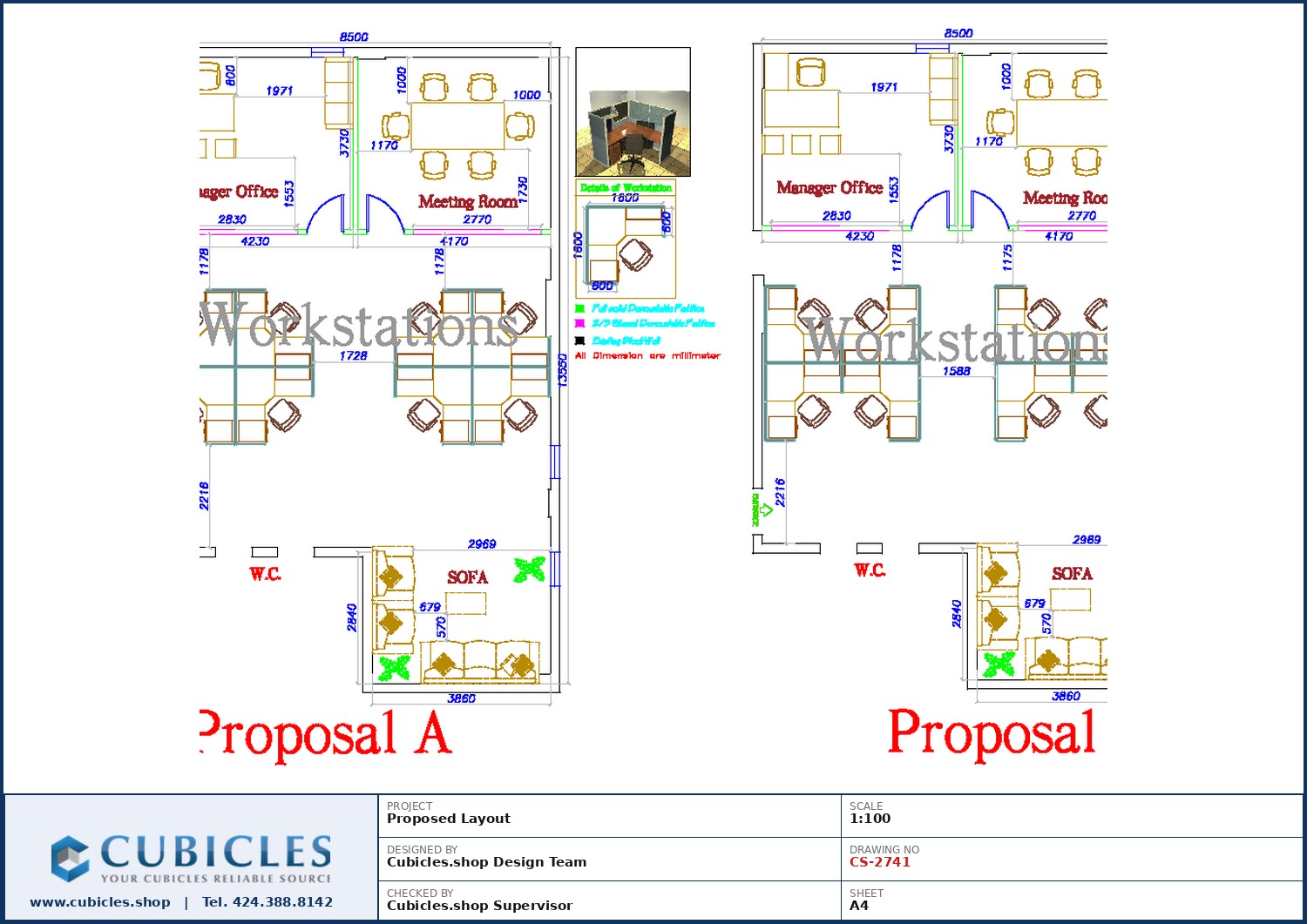Cubicles-CS-2741 Professional office cubicle layout floor plan CS-2741 by Cubicles.shop