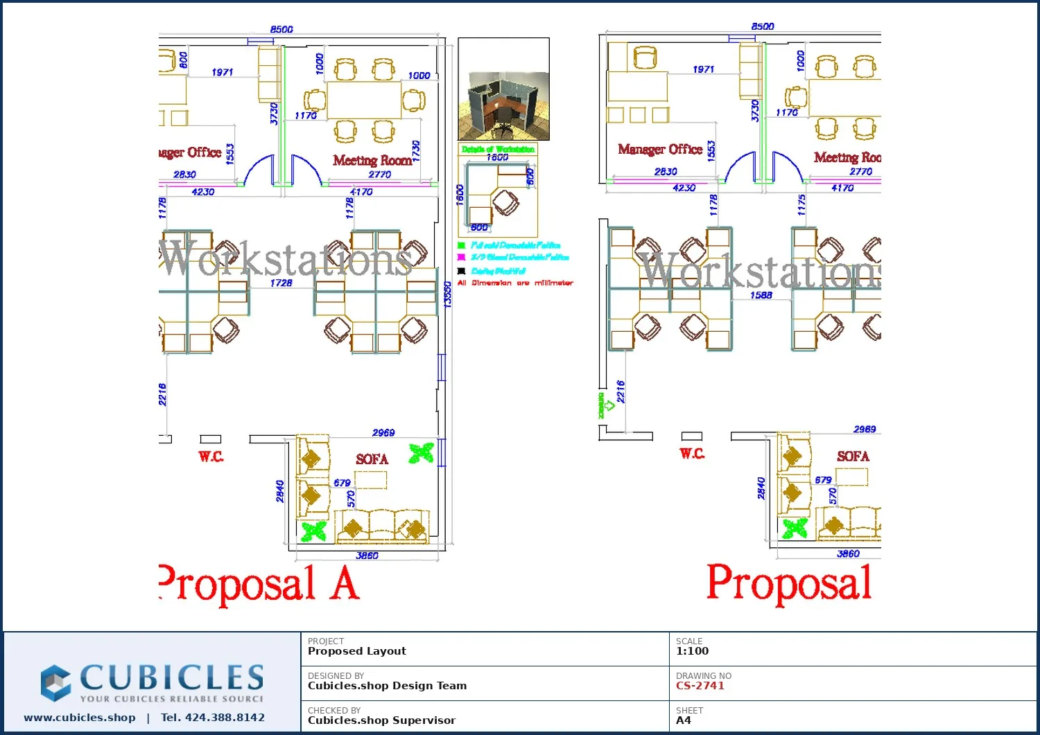 Cubicles-CS-2741 Professional office cubicle layout floor plan CS-2741 by Cubicles.shop